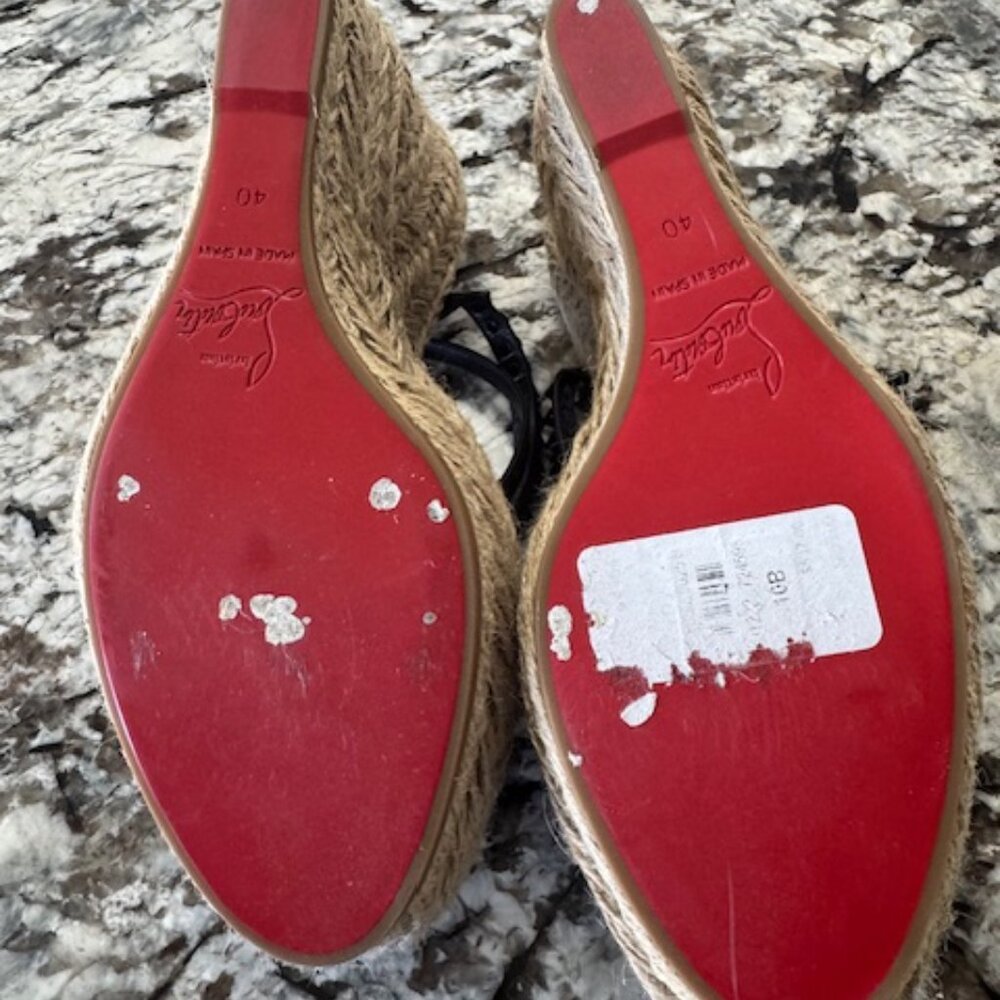 Christian Louboutin ~ Mafaldina Spike Red Sole Wedge Espadrilles - Picture 3 of 5